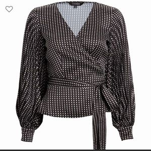 INTERMIX Jenna Wrap Duchess Satin blouse in foulard dot